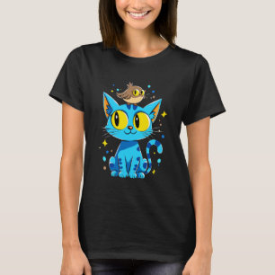 Camiseta Amuleto de amistad de gato azul brillante y búho l