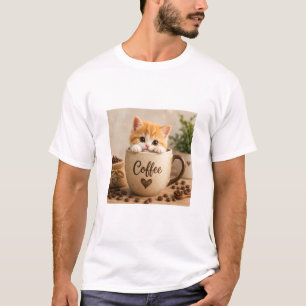 Camiseta Amuleto de Gatito en Taza de Café