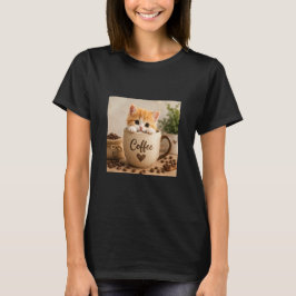 Camiseta Amuleto de Gatito en Taza de Café