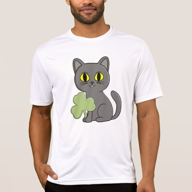 Camiseta Amuleto de trébol de trébol de gato gris (Anverso)