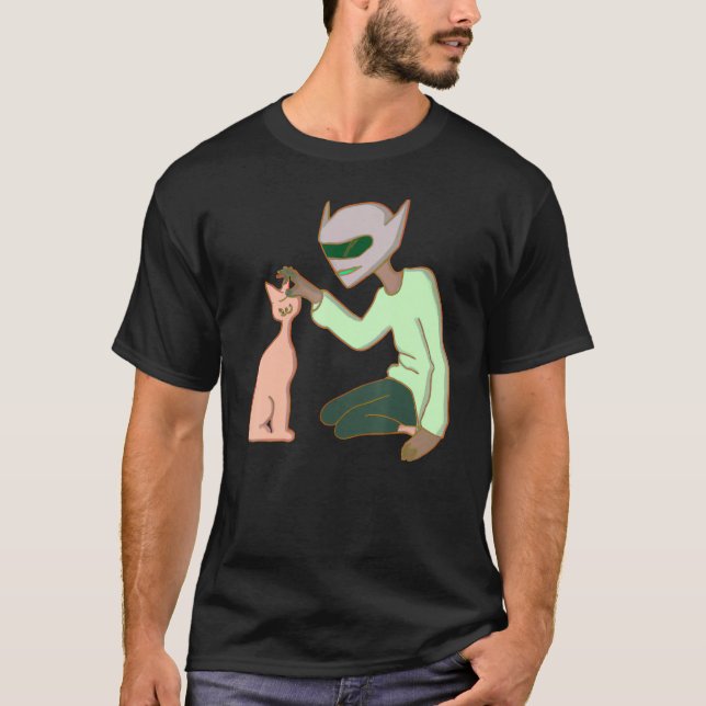 Camiseta An Alien Petting A Cat Cute Cat Mom Dad Pet  Desig (Anverso)