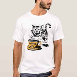 Camiseta An artistic drawing of a cute cat with a cup of co