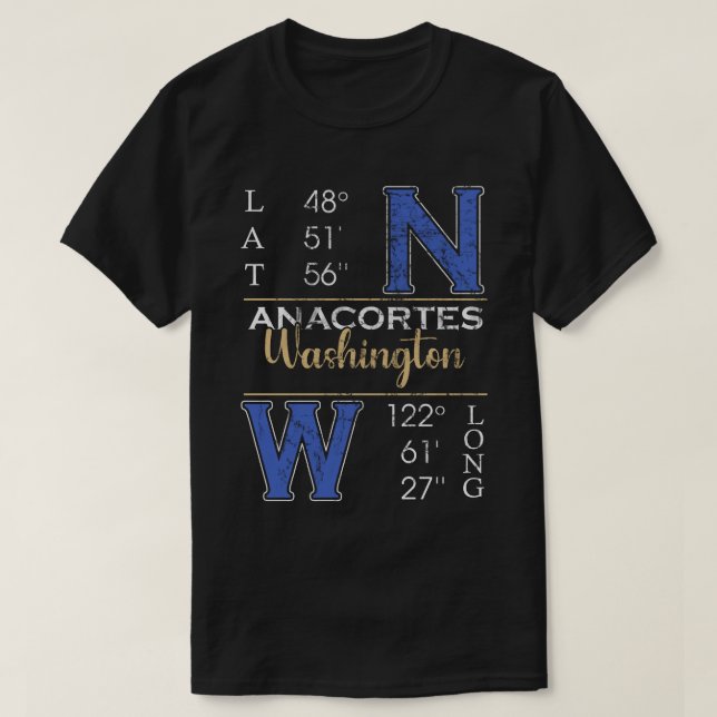 Camiseta Anacortes WASHINGTON Latitud y longitud (Diseño del anverso)