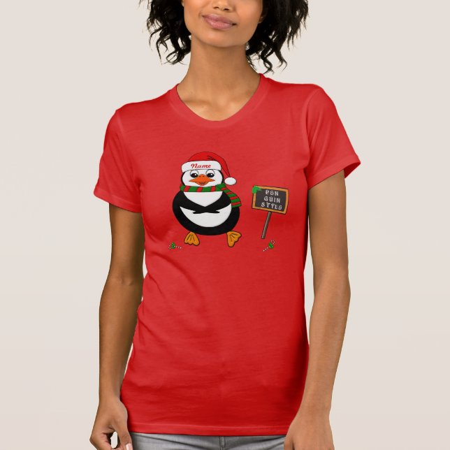 Camiseta Añada el nombre al pingüino de baile del navidad (Anverso)