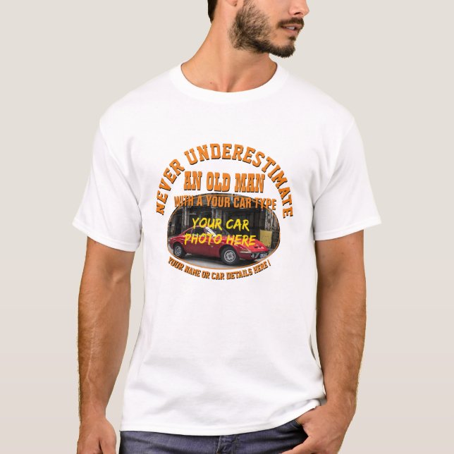 Camiseta Añadir nombre a su foto de coche texto, nunca sube (Anverso)