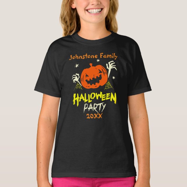 Camiseta Añadir nombre de familia año fiesta de halloween E (Anverso)
