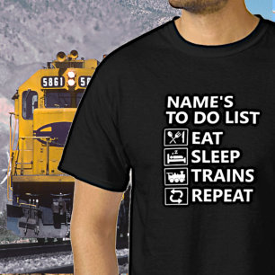 Camiseta Añadir nombre Eat Sleep Train Repetir el tren de v
