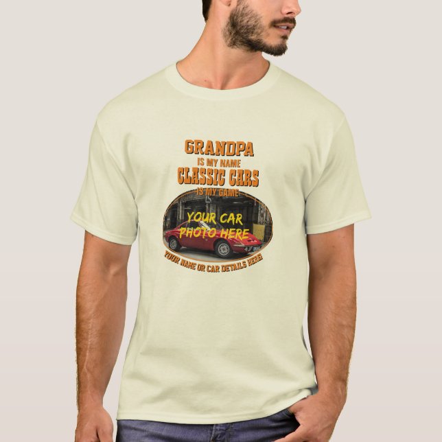 Camiseta Añadir nombre, foto de su auto, texto, auto clásic (Anverso)