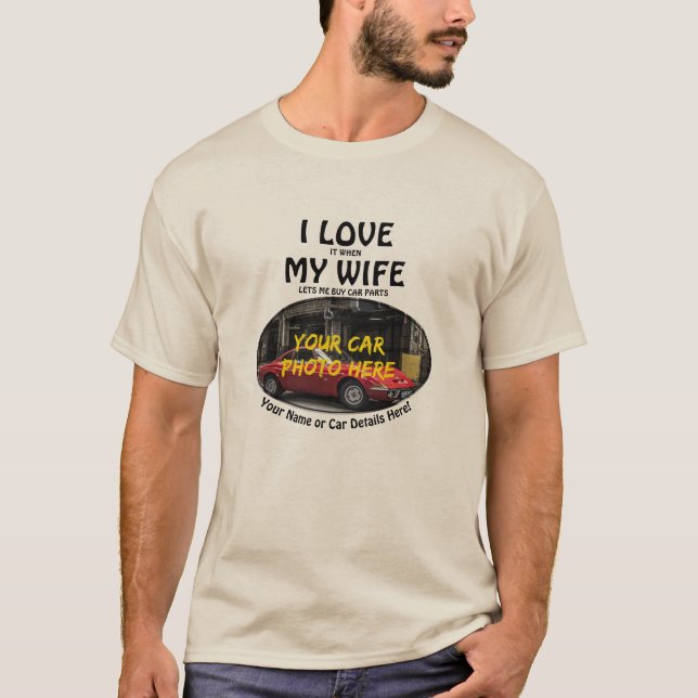 Camiseta Añadir nombre, foto de su auto, texto, me encanta  (Anverso)