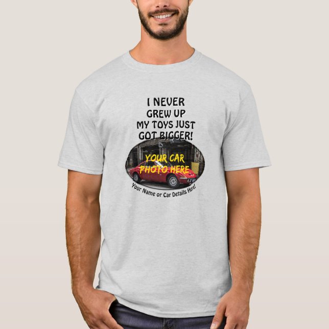 Camiseta Añadir nombre, foto de su auto, texto, nunca creci (Anverso)
