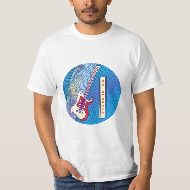 Camiseta Añadir Nombre Guay Guitarra Eléctrica Moderna Roja (Anverso)