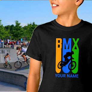 Camiseta Añadir nombre o texto BMX Bike Rider Naranja Azul 