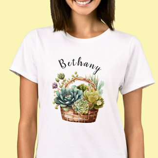 Camiseta Añadir nombre o texto, cestas de plantas suculenta
