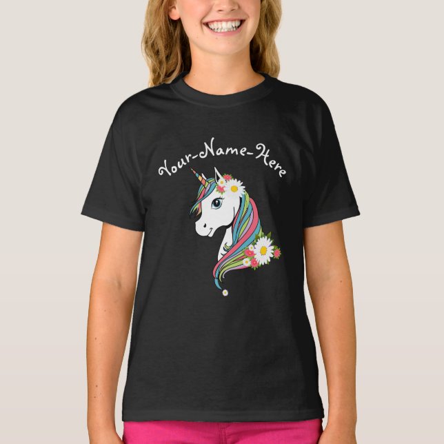 Camiseta Añadir nombre White Daisies flores rosas unicornio (Anverso)