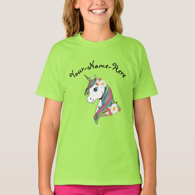 Camiseta Añadir nombre White Daisies flores rosas unicornio (Anverso)