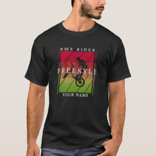Camiseta Añadir su nombre BMX Freestyle Rider en verde rojo
