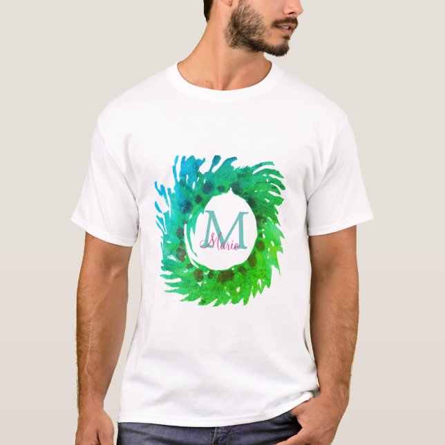 Camiseta Añadir una corona verde rosa monogramo (Anverso)