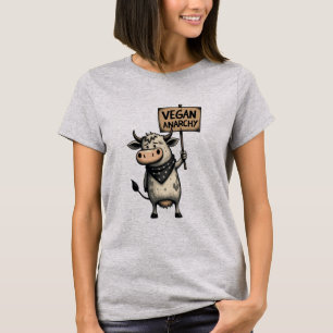 Camiseta Anarquía Vegana – Vaca Rebelde en Protesta