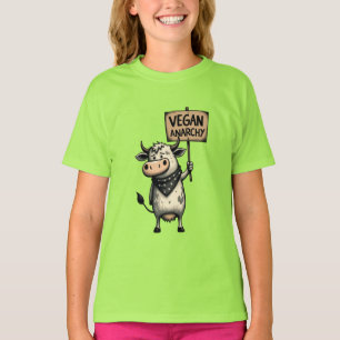 Camiseta Anarquía Vegana – Vaca Rebelde en Protesta
