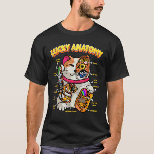 Camiseta Anatomía Afortunada Divertida Maneki Neko Gato Afo