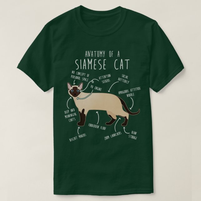 Camiseta Anatomía de gato siamesa 1 (Diseño del anverso)