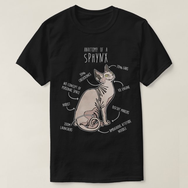 Camiseta Anatomía de gato Sphynx 1 (Diseño del anverso)
