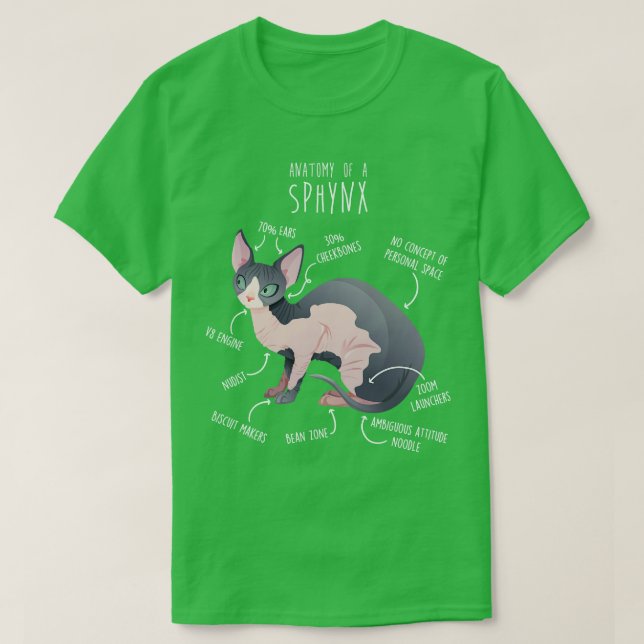 Camiseta Anatomía de gato Sphynx 2 (Diseño del anverso)