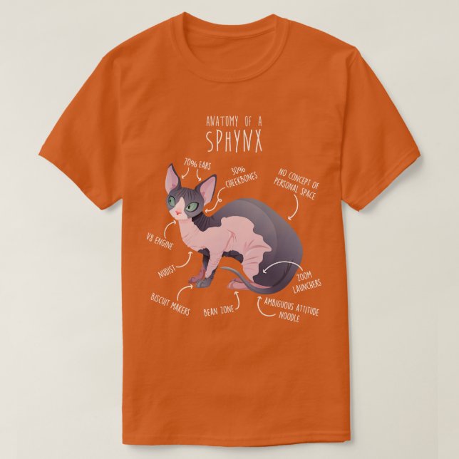 Camiseta Anatomía de gato Sphynx 2 (Diseño del anverso)