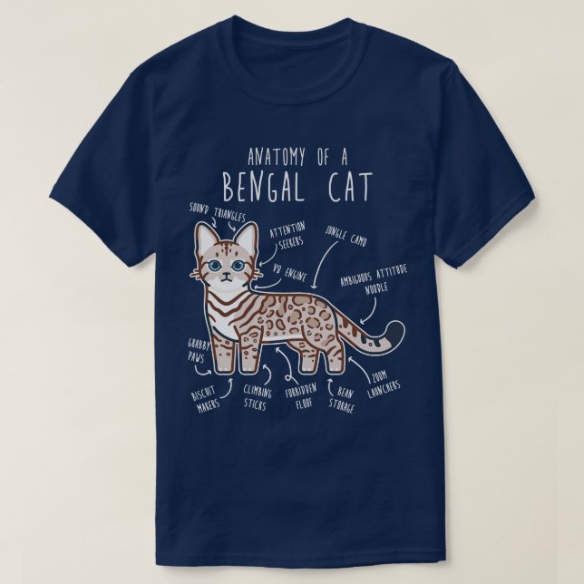 Camiseta Anatomía de linchamiento de foco de gato en Bengal (Diseño del anverso)