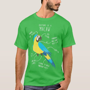 Camiseta Anatomía de loro azul y dorado de macao