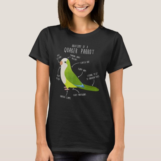 Camiseta Anatomía de loro de cuáquer verde, Mascota gracios (Anverso)