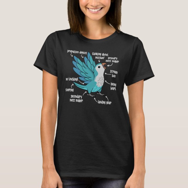 Camiseta Anatomía de loro I Blue Monk Parakeet Quaker (Anverso)