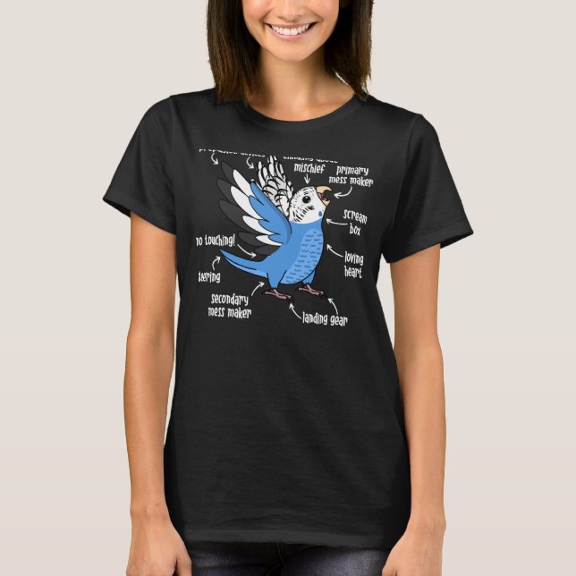 Camiseta Anatomía de loro I Budgie Budgerigar (Anverso)