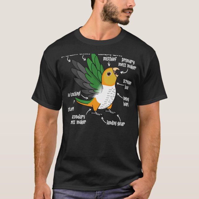 Camiseta Anatomía de loro I Caique de barriga blanca (Anverso)