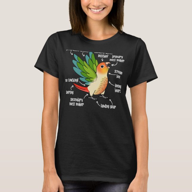 Camiseta Anatomía de loro I Conuro de piña de mejilla verde (Anverso)