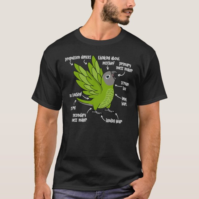 Camiseta Anatomía de loro I Dusky cabeza Conure (Anverso)