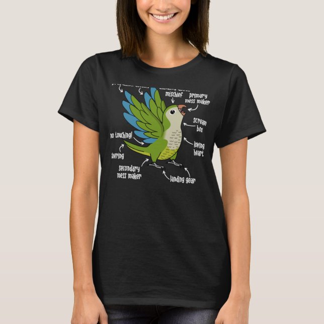 Camiseta Anatomía de loro I Green Monk Parakeet Quaker (Anverso)