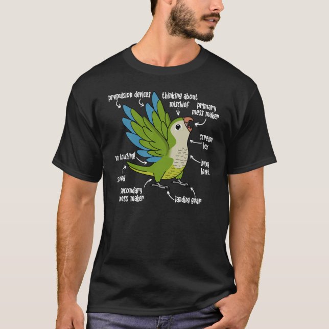Camiseta Anatomía de loro I Green Monk Parakeet Quaker (Anverso)