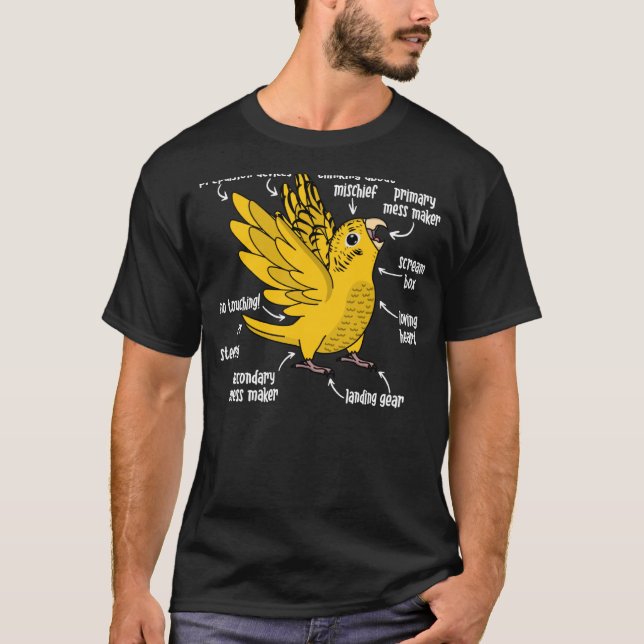 Camiseta Anatomía de loro I Yellow Lutino Budgie Budgerigar (Anverso)