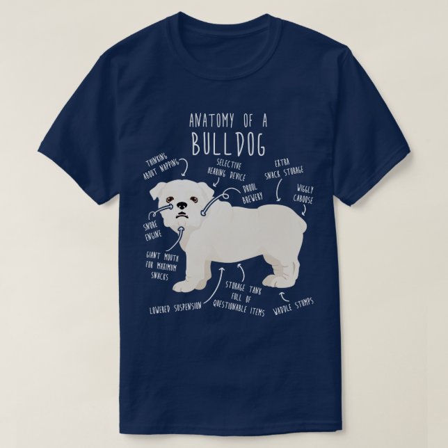 Camiseta Anatomía de perro blanco Bulldog inglés (Diseño del anverso)