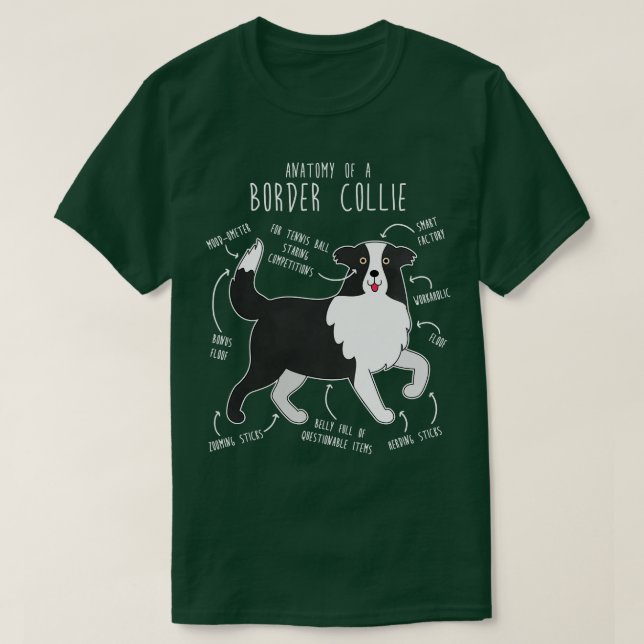 Camiseta Anatomía de perro collie de borde 1 (Diseño del anverso)
