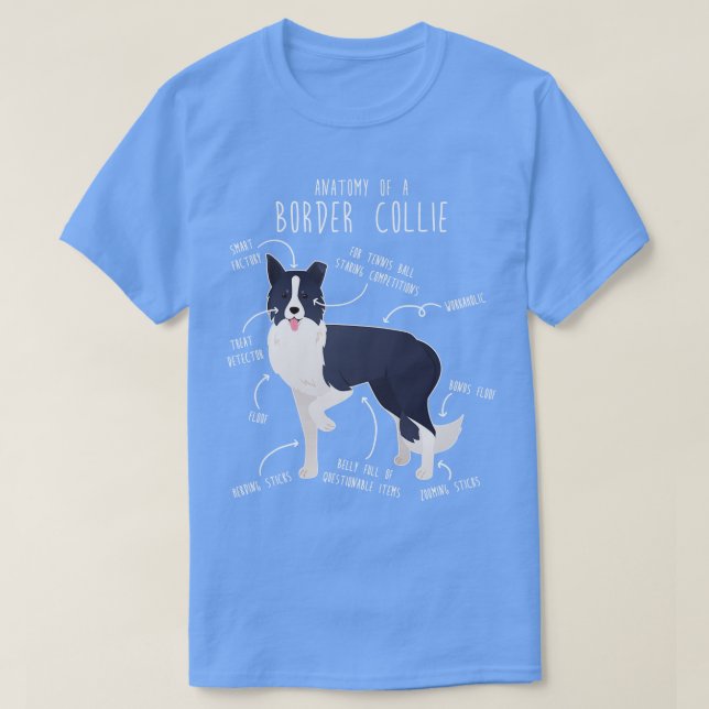 Camiseta Anatomía de perro collie de borde 2 (Diseño del anverso)