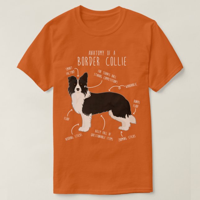 Camiseta Anatomía de perro collie de borde 3 (Diseño del anverso)