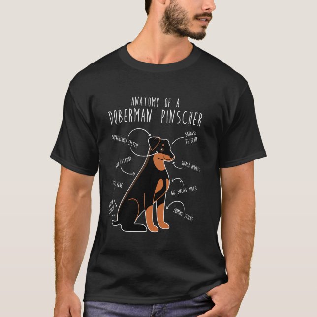 Camiseta Anatomía de perro Doberman Pinscher Orejas caídas  (Anverso)