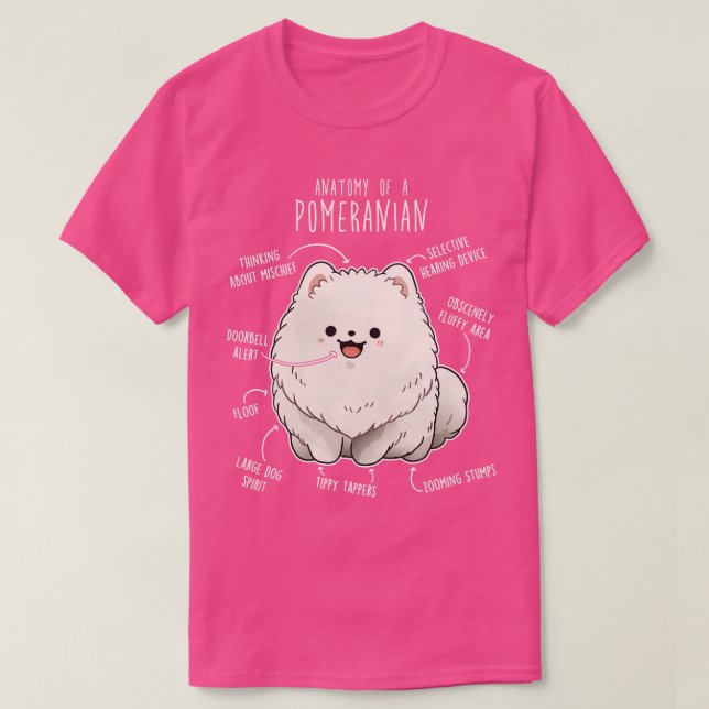 Camiseta Anatomía de perro panomeránica blanca (Diseño del anverso)