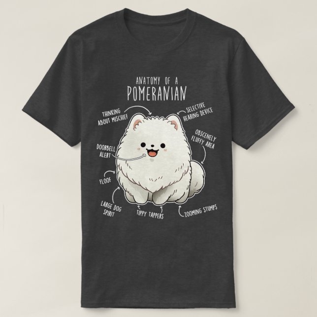 Camiseta Anatomía de perro panomeránica blanca (Diseño del anverso)