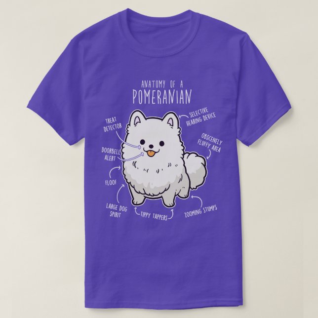 Camiseta Anatomía de perro panomeránica blanca (Diseño del anverso)