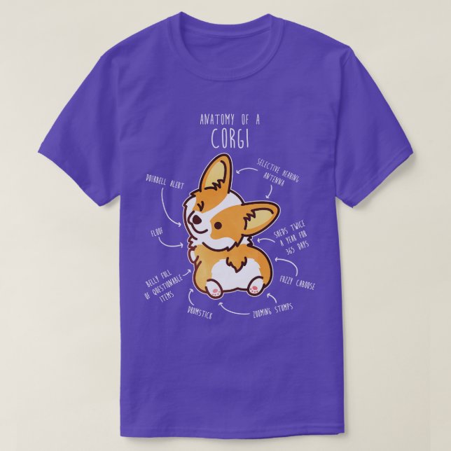 Camiseta Anatomía de perro rojo Corgi (Diseño del anverso)