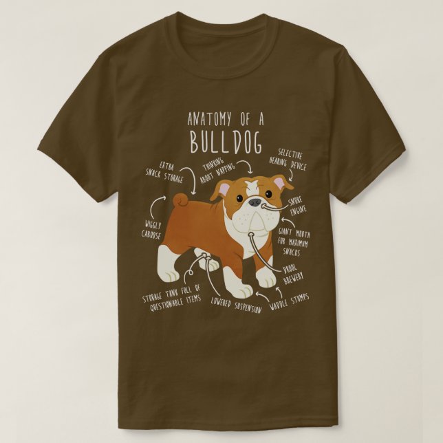 Camiseta Anatomía de perros blancos y rojos en el Bulldog i (Diseño del anverso)