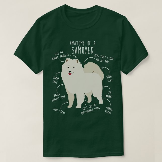 Camiseta Anatomía de perros samoyed 2 (Diseño del anverso)